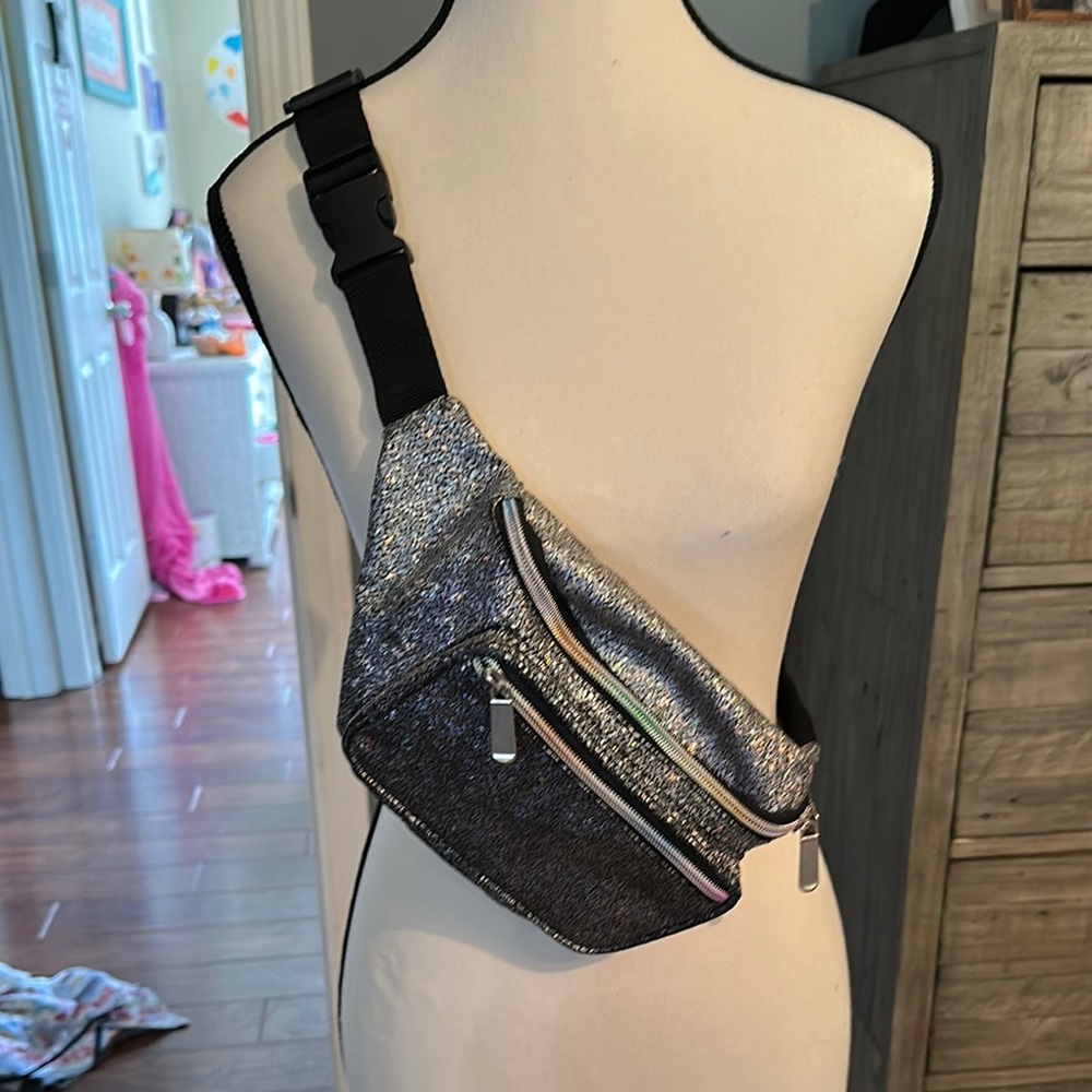 Glamorous Silver Sequin Crossbody Bag